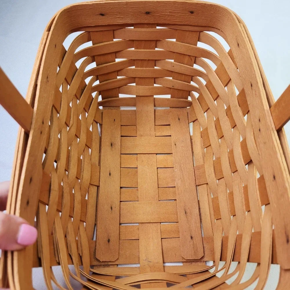 Vintage 2000 Longaberger Woven Rectangular Picnic Basket With Handle Brown - Picture 7 of 11